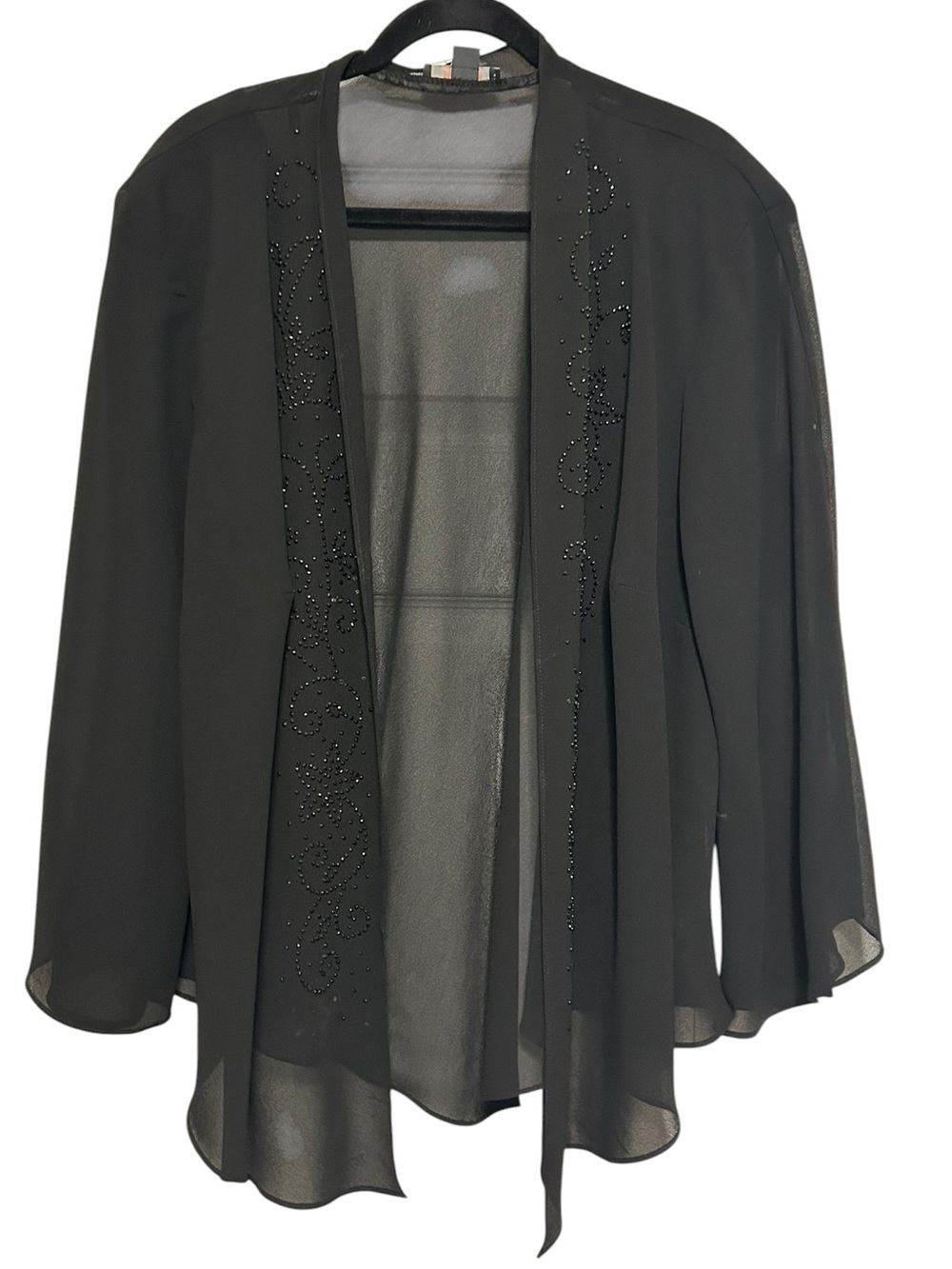 Vintage Dressbarn Woman Collection Black Beaded Sheer Open Front Jacket Size 22W